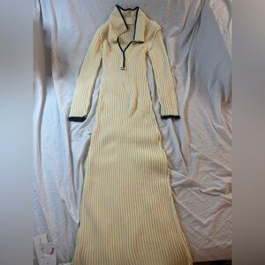 Commense Cream Long Sleeve Ribbed Dress